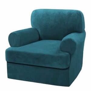 Teal‎ Velvet Armchair Slipcover 2 Piece T Cushion Design Individual Seat